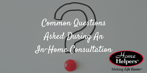 question mark image with text that says common questions asked during an in-home consultation