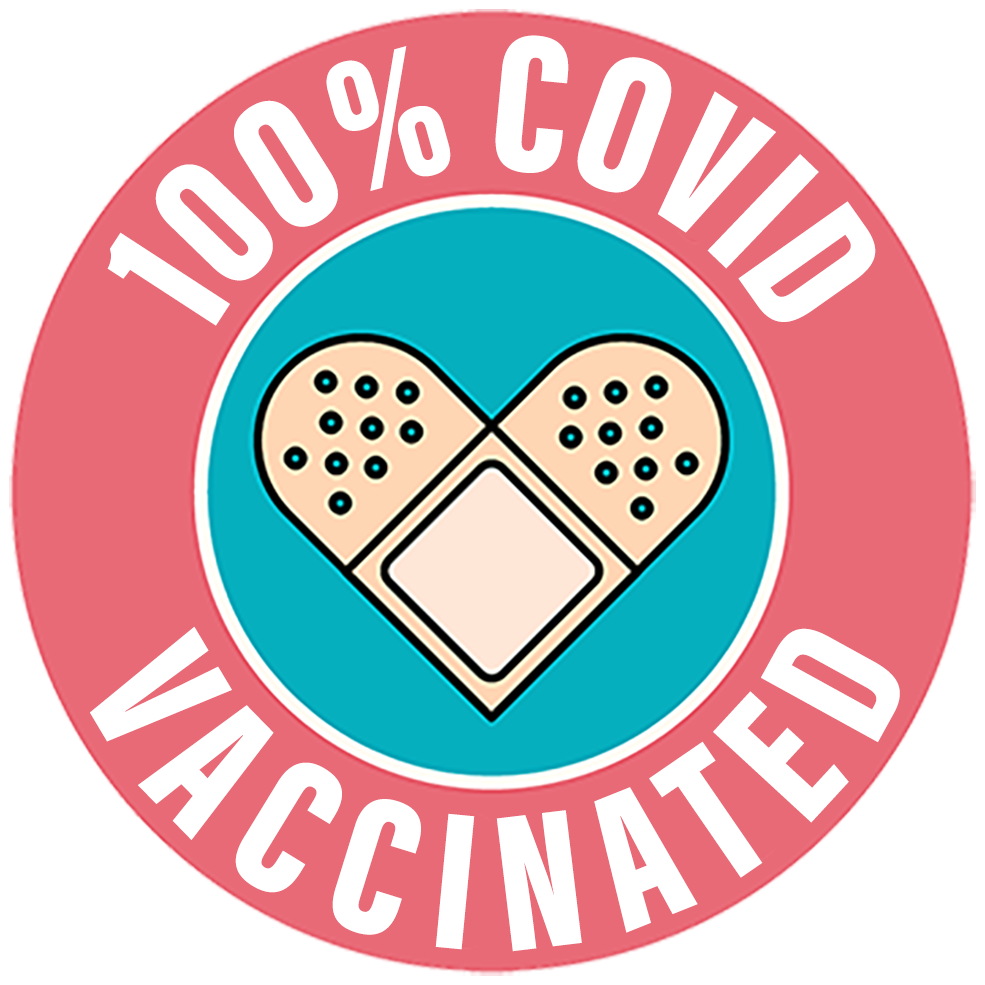 100% covid vaccinated heart shaped bandaid icon