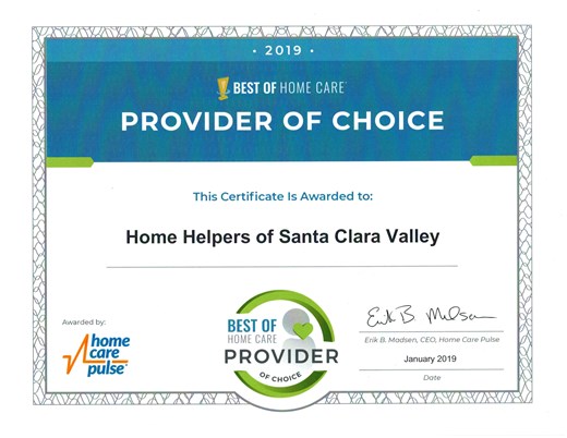 2019 Best of Home Care Provider of Choice Certificate