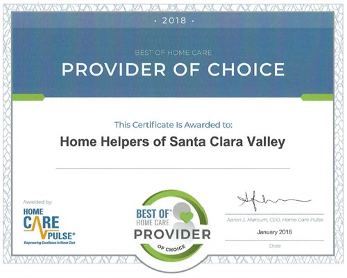 2018 Best of Home Care Provider of Choice Certificate
